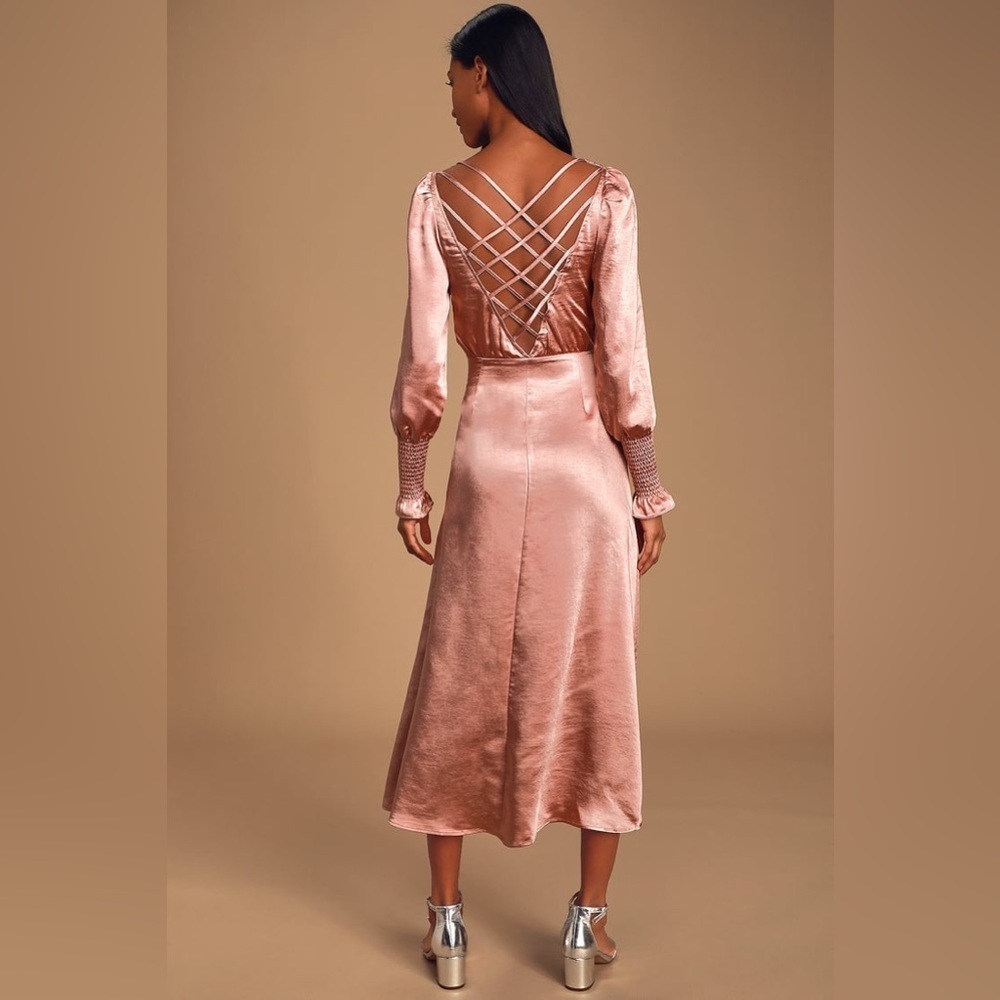 NWT Lulus Exclusive!Elegant Mauve Metallic Pink Satin,Backless Dress, Size XS